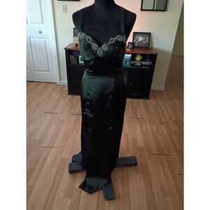 Size 10 Cinderella Black Rhinestone Halter Strap Maxi Mermaid Floor Length Train